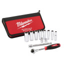 ⅜&Prime; UZGRIEŽŅU ATSLĒGAS AR SPRŪDRATU KOMPLEKTS PROFESIONĀĻIEM, TRADESMAN 3/8" RATCHET SET - 12 PCS, 48229001 MILWAUKEE