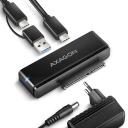 Axagon SSD adapteris ADSA-FPX USB-C 10Gbps, SATA 6G, 0.6m, melns, 12V/2A strāvas adapteris, UASP, TRIM, S.M.A.R.T., BOOT