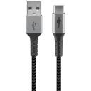 Goobay USB-C uz USB-A tekstila kabelis ar metāla spraudņiem 49296, 1m, 3A, sinhronizācija un uzlāde, pītas, alumīnija korpuss