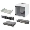 Digitus Serveru skapis DN-10-SET-1, 10", 6U, pelēks, 30kg, 8 portu slēdzis, plaukts, plāk&scaron;ņu panelis, rozetes