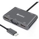 Sandberg Dokstacija 136-35, 2xHDMI, 1xVGA, 1xUSB 3.0 A, USB-C PD 100W, alumīnijs, 4K/30Hz