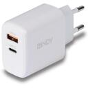 Lindy įkroviklis 73428 65W, 100-240V, 20V, 2 USB prievadai, greitas įkrovimas, apsauga nuo perkrovos, baltas