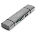 Digitus m&auml;lukaardi lugeja DA-70886, 1xUSB 3.0, 1xUSB-C, 1xSD, 1xMicroSD, 5Gbps, 480Mbps, alumiinium, hall