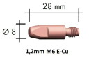 Kontaktdīze E-Cu M6x28x8 - 1,2mm, ABICOR BINZEL, 140.0379.50, 2mm