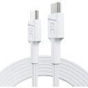 Green Cell KABGC29W USB kabelis, 2m, USB C, 3.2 Gen 1, 60W, 0.48 Gbit/s, 23/30 AWG, balts, pītā apvalka