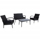 Dārza mēbeļu komplekts VIENNA galds, dīvāns un 2 atzveltnes krēsli, melni 20539 HOME4YOU