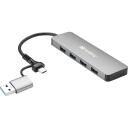 Sandberg USB-C/A 4xUSB 3.0 keskuse 136-63, 5 Gbit/s, alumiinium, USB-C, USB-A, 4 porti