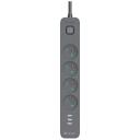 Tracer Pagarinātājs TRALIS47685, 5m, 4 rozetes, 3x USB A, grafīta, slēdzis, zemējums