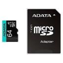 Adata m&auml;lukaart microSDXC AUSDX64GUI3V30SA2-RA1 64GB, lugemise kiirus 100MB/s, kirjutamise kiirus 80MB/s, UHS-I, U3, V30, IPX7