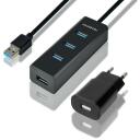 Axagon USB centras HUE-S2BP 4 USB 3.0 prievadai, 1.2 m maitinimo adapteris, 0.076 kg