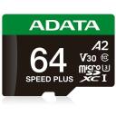 Adata microSDXC UD64GUI3V30A2SP-RA1 64GB 160MB/s skaitymo, 140MB/s ra&scaron;ymo, U3, V30, A2, atsparus vandeniui, atsparus smūgiams