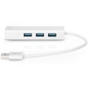 Digitus 3-port USB centrmezgls un Gigabit LAN adapteris DA-70250-1, 3xUSB 3.0, 1xRJ45, 1000 Mbps, plūsmas kontrole, WOL