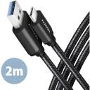 Axagon USB-C kuni USB-A 3.2 kaabel BUCM3-AM20AB 2m must, 1 USB-C, 1 USB 3.2, 3A
