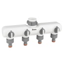 4-veidu sadalītājs ar vārstiem, WHITE LINE, WL-3054K, 1" vītnes savienojums ar samazinājumu uz 3/4", 4 neatkarīgi regulējami vārsti.
