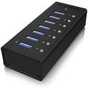 Raidsonic USB centrmezgls IB-AC618, 7x USB 3.0, AC 120/230 V, melns, alumīnijs