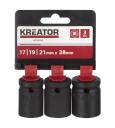 Ударные головки 17-19-21мм - 3 шт, KREATOR, KRT095100