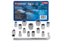 Muciņu komplekts, FORSAGE, F-4159, 1/2", 15 priekšmeti, hromvanadija tērauds, 10-32 mm