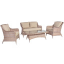 Sodo baldų komplektas EDEN stalas, sofa ir 2 kėdės, aliuminio rėmas su plastikinėmis vytelėmis, smėlio spalvos 19121 HOME4YOU