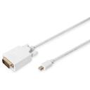 Digitus DisplayPort kaabel mini DP-DVI AK-340305-020-W, 2m, valge, Mini DisplayPort Male, DVI-D 24pin Male, DisplayPort 1.1a