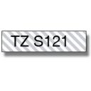Brother Lente TZe-S121, TZ, 8 m, 9 mm, melns uz caurspīdīga, spēcīga līme, laminēta lente