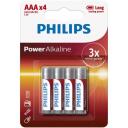 Philips Baterii Power Alkaline AAA Phil-LR03P4B/10, 1.5V, 4 tk, leelistehnoloogia, 0% kahjulikke metalle