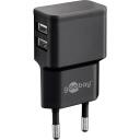 Goobay strāvas adapteris Dual USB lādētājs 44951, 2xUSB 2.0, 5V, 2.4A, 12W, melns, ātrā uzlāde