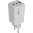 Compact wall charger with GaN technology 65 W total power 2×PD and 1×QC fast charging ports CU65ACC EU White CNS-CUW65ACC CANYON