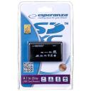 Esperanza EA119 kar&scaron;u lasītājs, USB 2.0, 480 Mbit/s, melns, atbalsta xD, SDHC, SD, CF, MS Duo, Windows, Mac