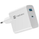 Natec Laadija NUC-2144, 65W, 110-240V, 50/60Hz, 3,25A, 1x USB-A, 1x USB-C, kiire laadimine, universaalne