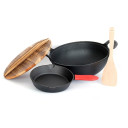 Čuguna wok ar koka vāku + Panna 20 cm + koka lāpstiņa BP63299 BIG PAN