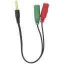 Sbox Audio adapter 35M-2X35F/R, 0.2m, 3.5mm M 4 kontaktiga, 2x3.5mm F 3 kontaktiga, kullatud pistikud, must