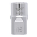 &frac12;&Prime;HROMĒTI UZGRIEŽŅU SKRŪVĒ&Scaron;ANAS UZGAĻI AR ČETRIEM PLAKANIEM&trade; SĀNIEM, 1/2 DRIVE SOCKET METRIC STANDARD - 14 MM, 4932480012 MILWAUKEE