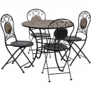 Dārza mēbeļu komplekts MOSAIC galds un 4 krēsli (38666), mozaīkas flīzes: tumši pelēkas, metāla rāmis, melns K386681 HOME4YOU