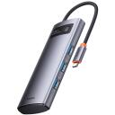 Baseus dokas WKWG070013, 4x USB 3.0, 5V / 3A, 5Gbps, aliuminio lydinys, kompakti&scaron;kas, pilkas