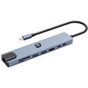 Hawk USB centrmezgls HW-HUB801, 8 porti, 4K HDMI, 2xUSB-A 5Gb/s, Gigabit Ethernet 1000Mb/s, 100W Power Delivery