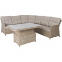 Sodo baldų komplektas PACIFIC su pagalvėmis, kampine sofa ir pufu, aliuminio rėmas su plastikine vytele, pilka 10498 HOME4YOU