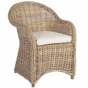 Dārza krēsls KATALINA ar spilvenu 64x65xH85cm, rāmis no dabīgā rotangpalmas pinuma, pelēks 42053 HOME4YOU