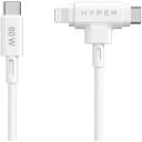 Hyper HiperJuice Silikona USB-C uz USB-C un Lightning hibrīda 60W kabelis HJ4010WHGL, 1.5m, 60W, ātrā uzlāde, bez sapī&scaron;anās
