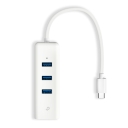 TP-Link UE330C USB-C 3-portų hub&rsquo;as ir gigabit Ethernet adapteris 3&times; USB-A 3.0 1&times; Gigabit Ethernet USB Type-C Balta