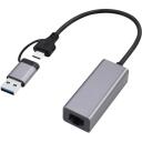 Gembird USB 3.1 + type-C Gigabit tīkla adapteris A-USB3AC-LAN-01, 1000 Mbit/s, 1 RJ-45, metāla korpuss