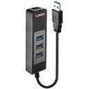 Lindy USB centrmezgls 43176, 3 USB 3.0 porti, 1 RJ45, melns