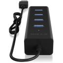 Raidsonic USB centrmezgls IB-HUB1409-U3, 4x USB 3.0, melns, USB baro&scaron;ana, LED indikators