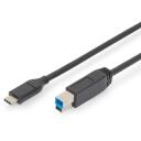 Digitus &Uuml;henduskaabel AK-300149-018-S, 1.8m, must, USB Type C isane, USB Type B isane, 3A toide