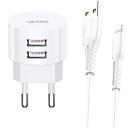 Usams Laadija T20 USA000463, 2xUSB, 5V, 2.1A, Lightning kaabel, kompakts, &uuml;mmargune disain