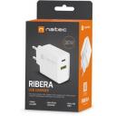 Natec Lādētājs RIBERA NUC-2061, 20W, 100-240V, 50/60Hz, 3A, 1xUSB-A, 1xUSB-C, ātrā uzlāde, universāls