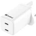 Sandberg Laadija 441-62, 230V AC, 2xUSB-C, 65W, 20W, 45W+18W, valge, pol&uuml;karbonaat