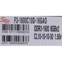 G.Skill operatīvā atmiņa DIMM F3-1600C10D-16GAO, 16GB, 1600MHz, 2 x 8GB, 1.5V, divkanālu, bez ECC, siltuma izkliedētājs