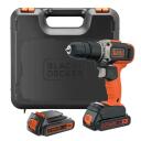 18V 2 Gear Hammer Drill, 1x 1.5Ah Battery, 400mA Charger, Kitbox BCD003C2K-QW BLACK DECKER