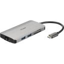 D-Link dokkimisjaam DUB-M810, 8-in-1, 4K HDMI, Gigabit Ethernet, USB 3.0, USB-C koos toite&uuml;lekandega, SD/microSD kaardilugeja