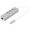 Digitus USB-C dokkija DA-70253, 3xUSB 2.0, RJ45 Fast Ethernet, plug-and-play, &uuml;hilduv Windows, Mac, Chrome